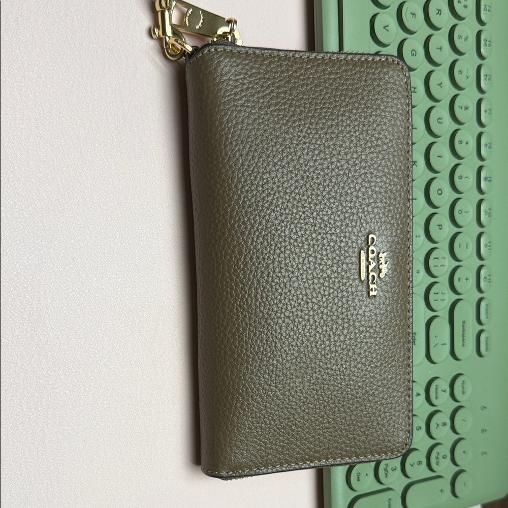 Coach Taupe Leather Wallet with Gold Accents